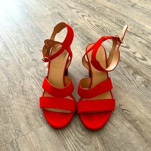 J crew red suede strappy kitten heels